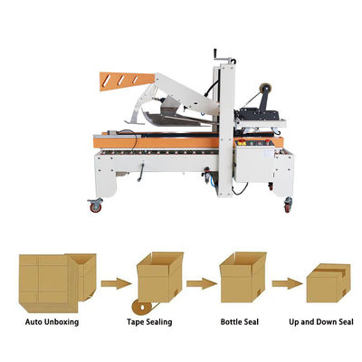 चिपकने वाला टेप कार्टन सीलर अर्ध स्वचालित बॉक्स सीलिंग मशीन ऊपर और नीचे बेल्ट संचालित